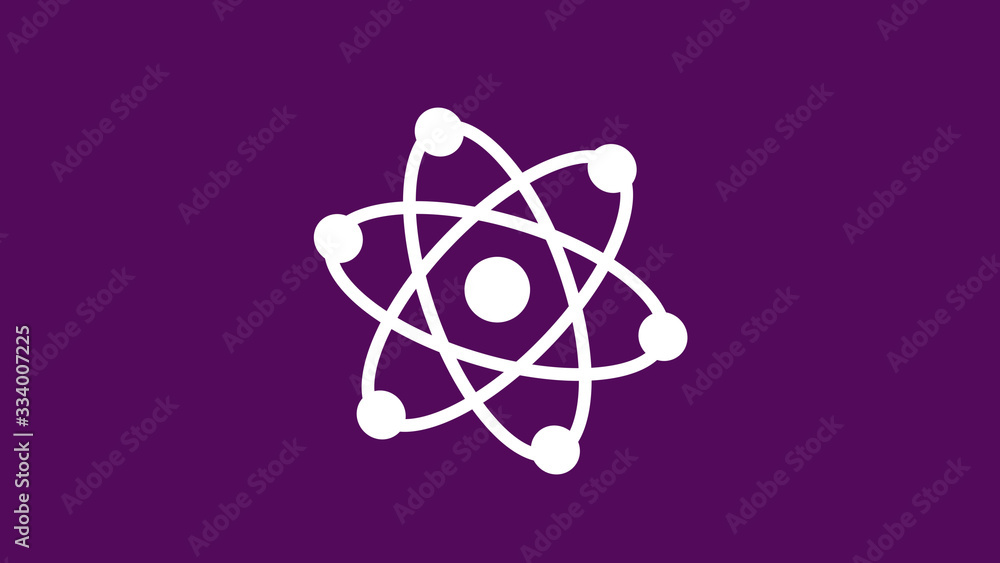 Amazing white atom icon,atom icon,atom icon on purple background Amazing white atom icon,atom icon,atom icon on purple background
