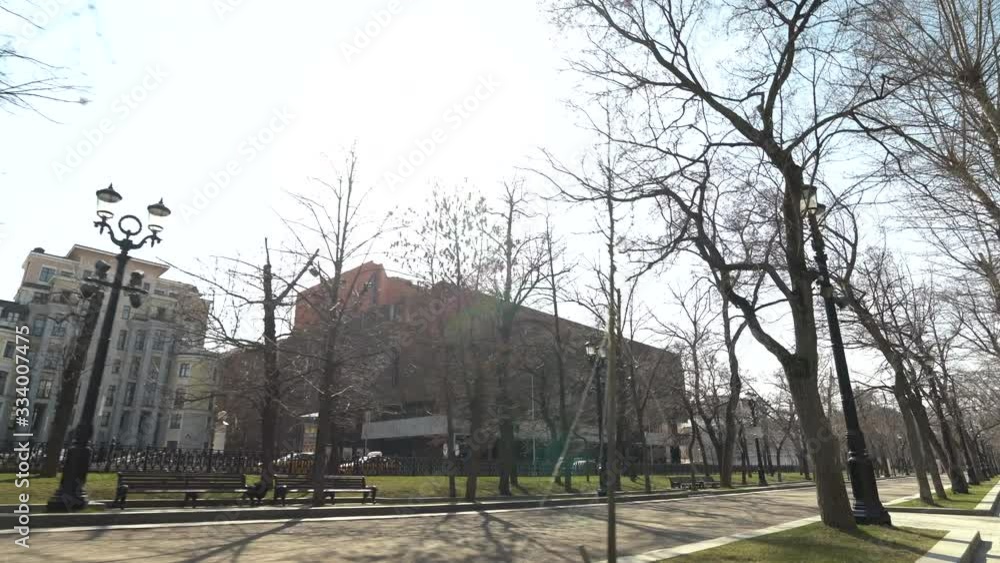 Moscow,Russia-March 2020. empty deserted Pushkin square during the quarantine Moscow,Russia-March 2020. empty deserted Pushkin square during the quarantine