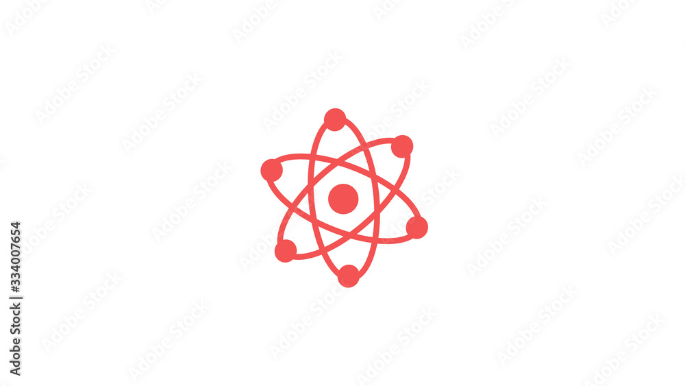 Amazing red atom on white background,atom icon,science icon Amazing red atom on white background,atom icon,science icon
