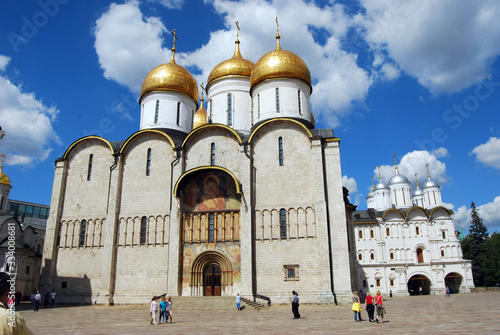 Cathedrals inside the walls of the Kremlin in Moscow on a summers day