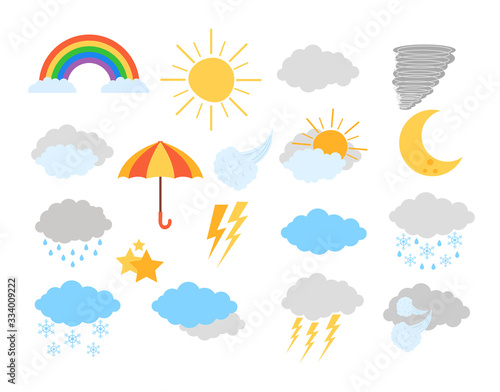 Weather meteorology icon elements isolated set. Vector flat graphic design cartoon illustration