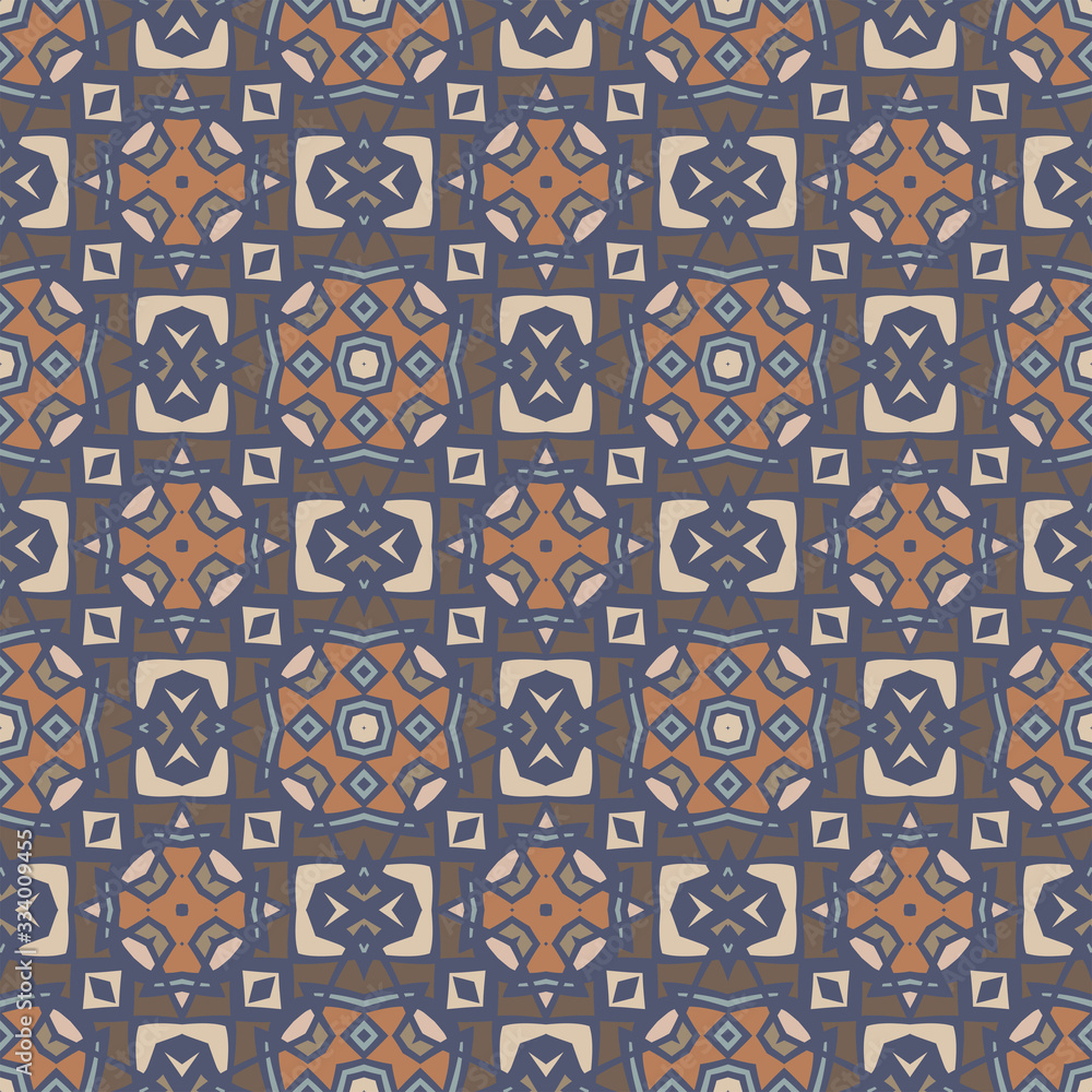 Creative color abstract geometric pattern in brown, beige and blue, vector seamless, can be used for printing onto fabric, interior, design, textile Creative color abstract geometric pattern in brown, beige and blue, vector seamless, can be used for printing onto fabric, interior, design, textile