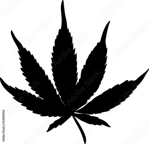 Black hemp leaf isolated on a white background. Silhouette of cannabis. Vector illustration