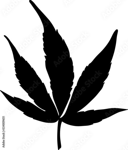 Black hemp leaf isolated on a white background. Silhouette of cannabis. Vector illustration