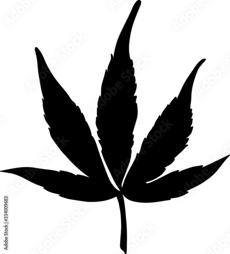 Black hemp leaf isolated on a white background. Silhouette of cannabis. Vector illustration