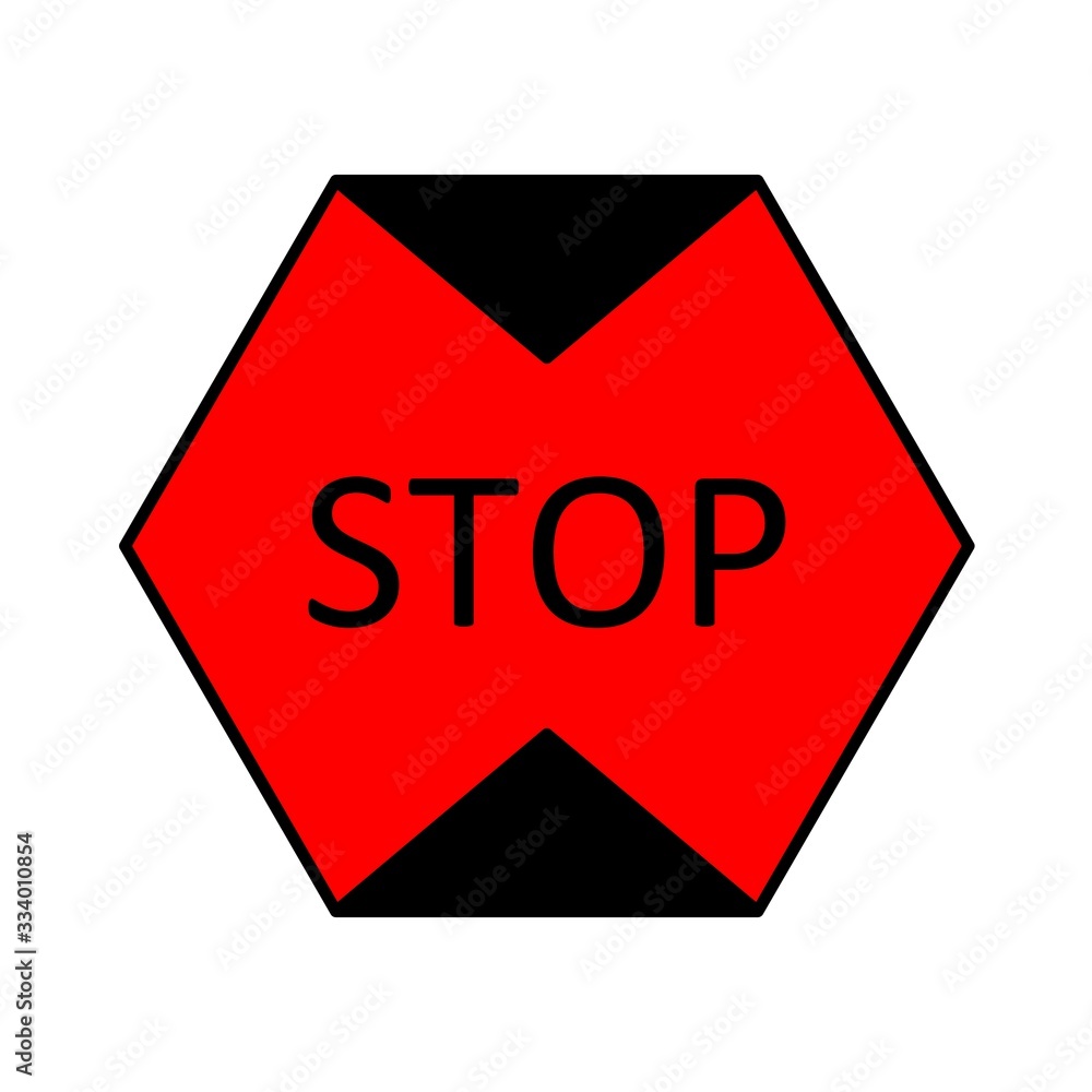 Illustration of stop button icon in hexagon shape, coloured Illustration of stop button icon in hexagon shape, coloured