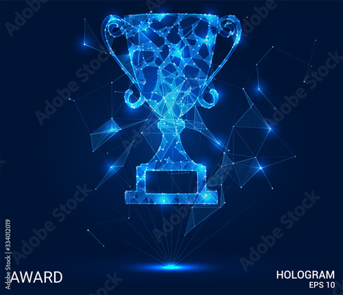 A hologram award. Award from polygons, triangles of points and lines. Award low-poly compound structure. The technology concept.