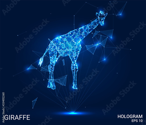 A giraffe hologram. Giraffe of polygons, triangles of points and lines. Giraffe low-poly compound structure. The technology concept.