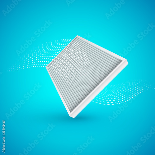 Air filter with air flow on blue background. Vector Illustrtaion.
