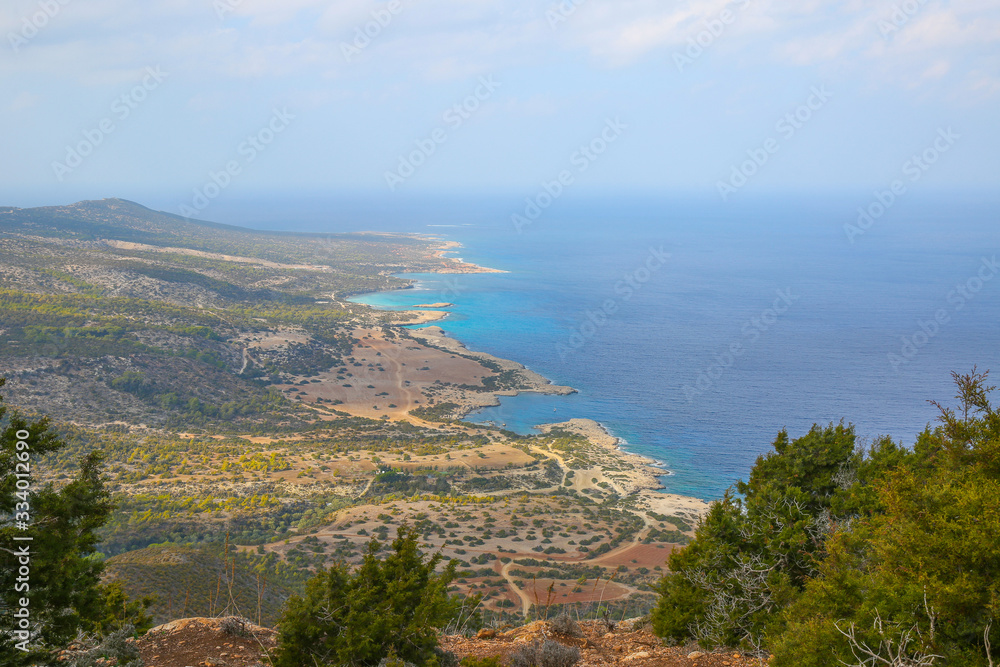 Blue Lagoon Akamas Cyprus. View from the top of the mountain.