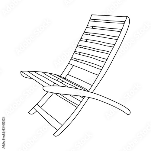 Summer wooden chaise longue-contour hand drawing.Black and white image.Coloring.Beach holiday.Doodle style.Vector illustration.