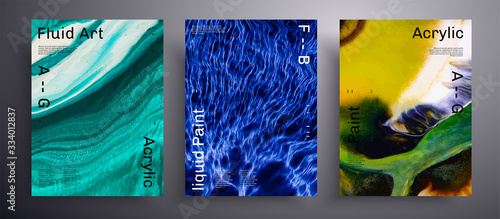 Abstract acrylic banner, fluid art vector texture pack. Beautiful background that applicable for design cover, invitation, flyer and etc. Blue, yellow, green and white creative iridescent artwork