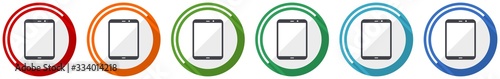 Tablet, mobile, phone, smartphone icon set, flat design vector illustration in 6 colors options for webdesign and mobile applications