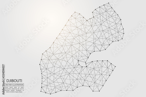 A map of Djibouti consisting of 3D triangles, lines, points, and connections. Vector illustration of the EPS 10.