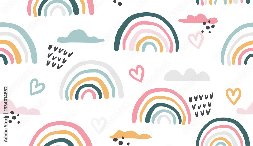 Fototapeta Seamless vector pattern with hand drawn rainbows