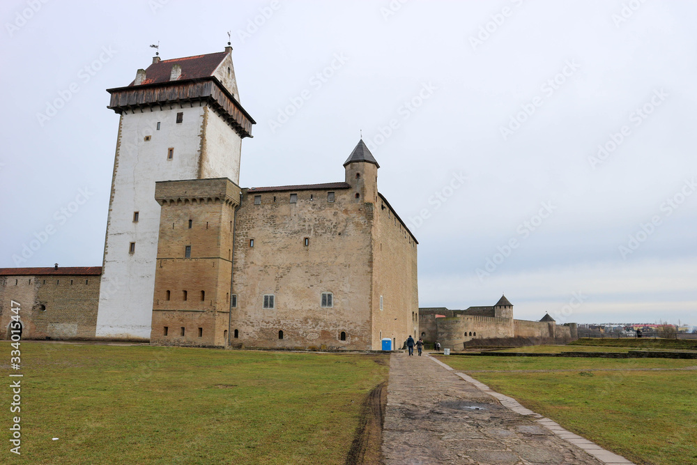beautiful medieval Hermann castle with white tower in Narva, Estonia