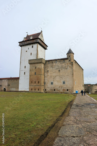 beautiful medieval Hermann castle with white tower in Narva, Estonia