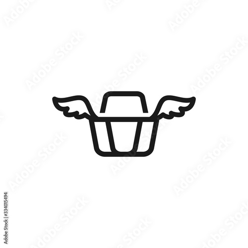 Black shopping basket with wings. icon isolated on white background.