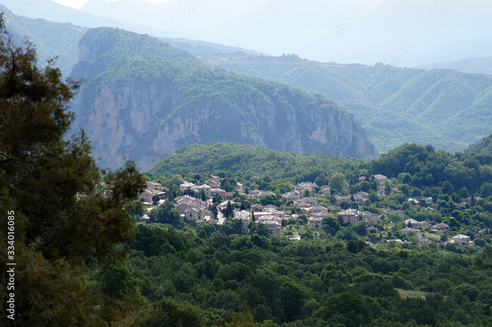 Enchanting view of the small village of Monodendri, in the Vikos-Aoos national park in Epirus