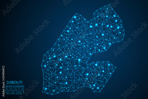 A map of Djibouti consisting of 3D triangles, lines, points, and connections. Vector illustration of the EPS 10.