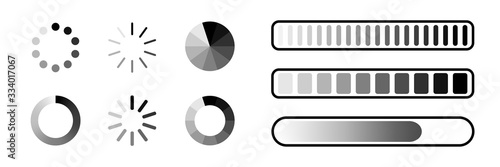Loading process bar vector isolated elements on white backgroud. Vector loading processing signs. Process bar indicators.