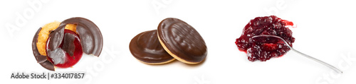 Cuadro en lienzo Round chocolate jaffa cake or biscuit cookie filled with natural jam