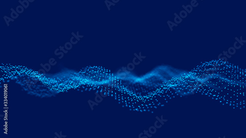 Wave 3d. Wave of particles. Abstract Blue Geometric Background. Big data visualization. Data technology abstract futuristic illustration. 3d rendering.