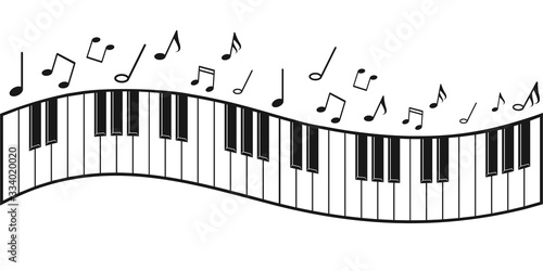 Piano keyboards with note music, vector illustration isolated on White Background