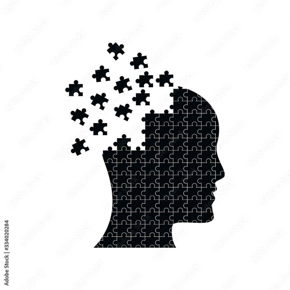 head puzzles strategy, symbol education, knowledge, psychology, memory, logic. vector icon illustration
