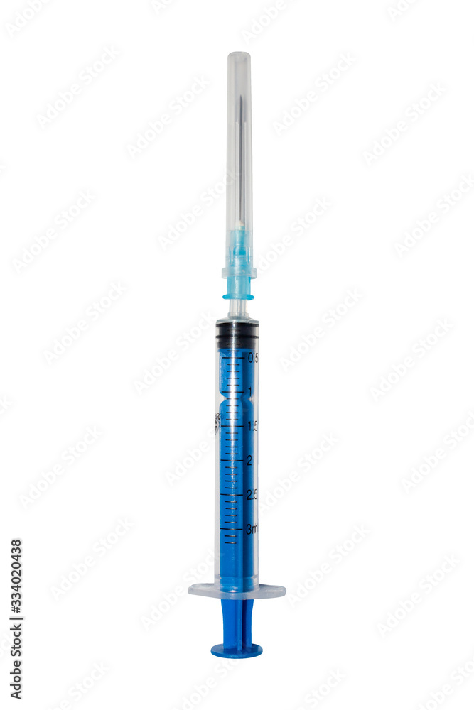 A medical syringe on a white background.A plastic syringe for injection.A syringe with a thin needle. A medical syringe on a white background.A plastic syringe for injection.A syringe with a thin needle.