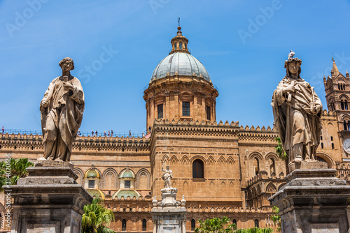Statue facing Palermo Cathedral  Sicily