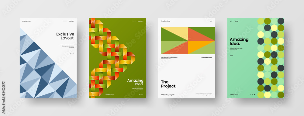 Business presentation vector A4 vertical orientation front page mock up set. Corporate report cover abstract geometric illustration design layout bundle. Company identity brochure template collection. Business presentation vector A4 vertical orientation front page mock up set. Corporate report cover abstract geometric illustration design layout bundle. Company identity brochure template collection.