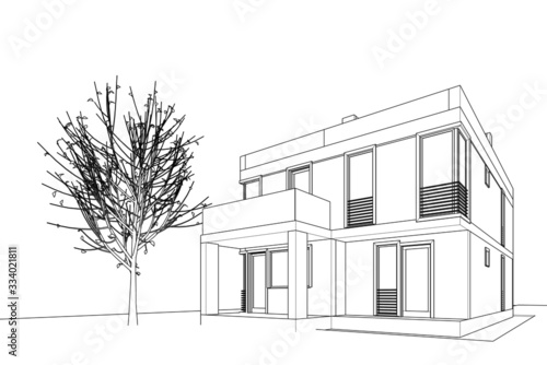 house linear concept sketch, architectural 3d background