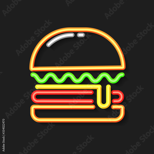 Canvas Print Burger Party Neon Light Glowing with Hamburger Symbol Illustration Symbol