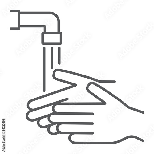 Wash your hands thin line icon, wash and hygiene, washing hands sign, vector graphics, a linear pattern on a white background, eps 10.