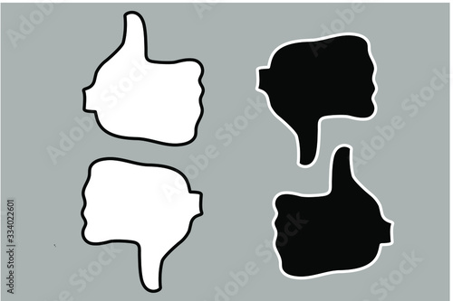Thumb up and dawn set black and white silhouette. Icon Like and Dislike.Vector.