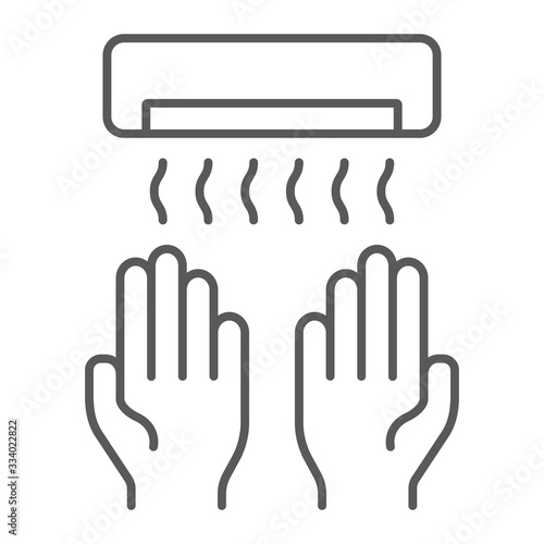 Hand dryer thin line icon, wash and hygiene, warm sign, vector graphics, a linear pattern on a white background, eps 10.