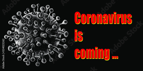 The Vector  COVID-19  biological threat sign coronavirus for tattoo or T-shirt design or outwear.  This drawing would be nice to make on the black fabric or canvas.