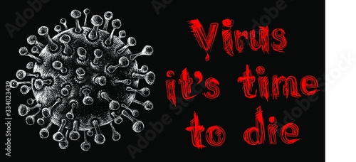 The Vector  COVID-19  biological threat sign coronavirus for tattoo or T-shirt design or outwear.  This drawing would be nice to make on the black fabric or canvas.