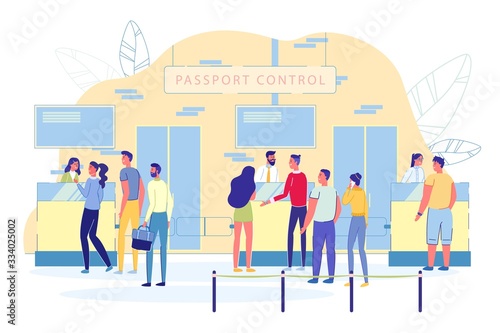 Passengers in Line at Airport Passport Control.
