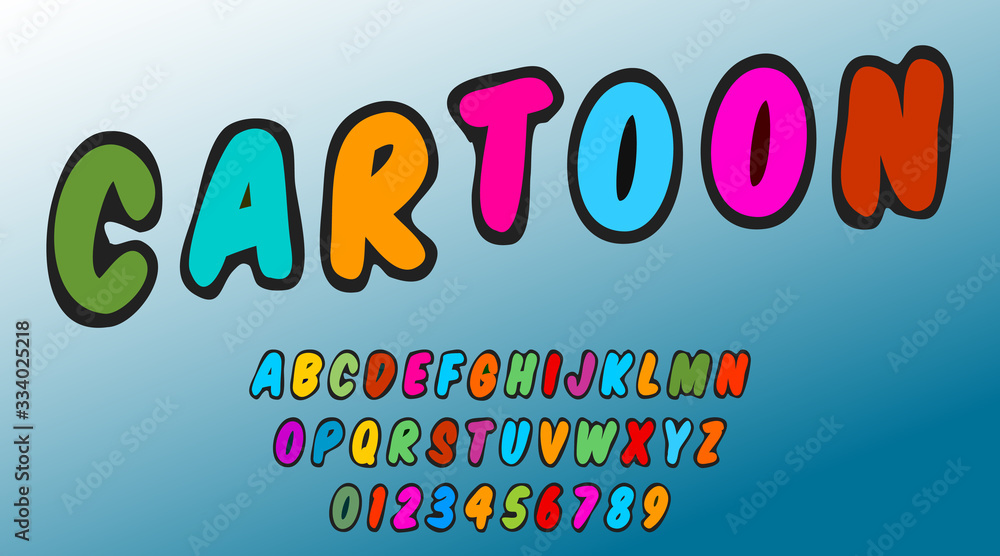 Cartoon alphabet template. Letters and numbers of colorful design. Vector illustration