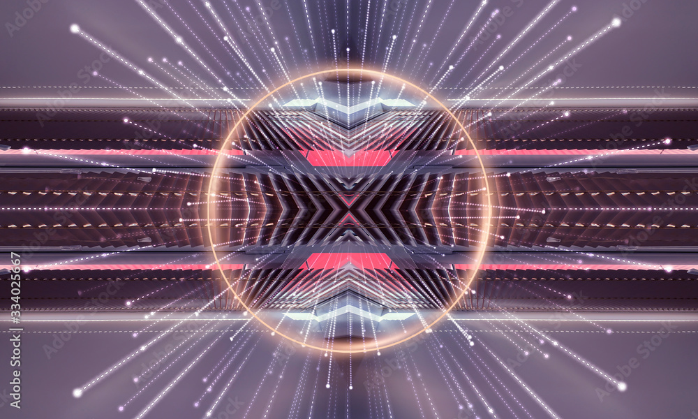 Obraz premium Abstract purple background with lines and rays. Symmetrical reflection, neon light.