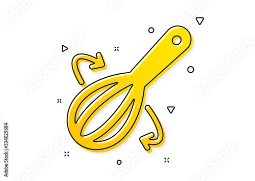 Cutlery sign. Cooking whisk icon. Food mix symbol. Yellow circles pattern. Classic cooking whisk icon. Geometric elements. Vector