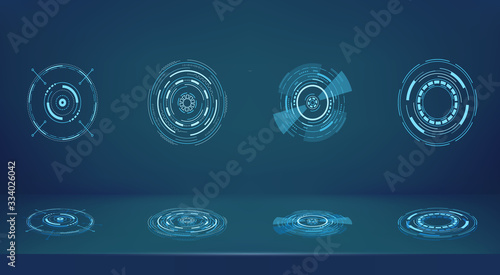 Hud futuristic element isolated on dark background. Hi-tech user interface. Abstract virtual target. Vector illustration