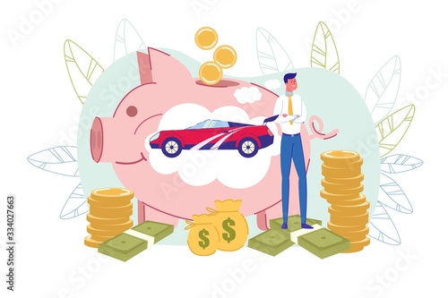Dreamy Man and Big Piggy-Bank with Car Inside
