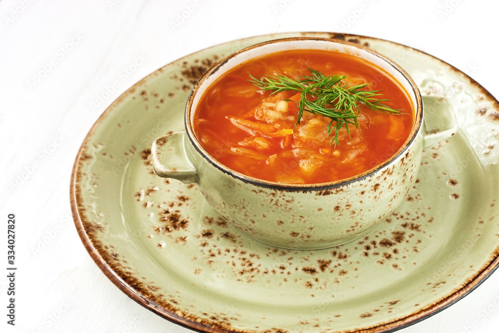 Traditional Russian soup with cabbage - sauerkraut soup Traditional Russian soup with cabbage - sauerkraut soup