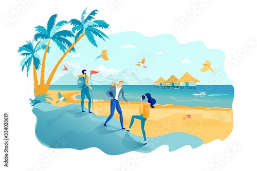 Vacation on Exotic Island Flat Vector Illustration
