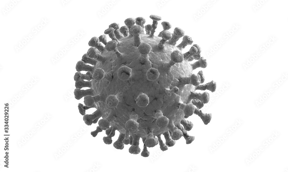 Virus isolated on white. Close-up of coronavirus cells or bacteria molecule. Flu, view of a virus under a microscope, infectious disease. Bacteria, cell infected organism. Virus Covid-19. 3d Rendering Virus isolated on white. Close-up of coronavirus cells or bacteria molecule. Flu, view of a virus under a microscope, infectious disease. Bacteria, cell infected organism. Virus Covid-19. 3d Rendering