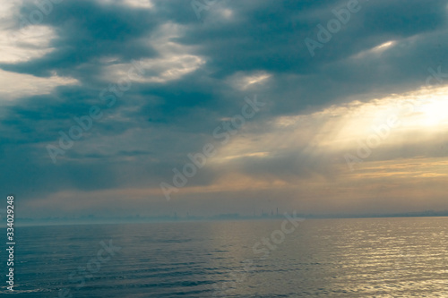 sea, sky, landscape, nature, sunset, beautiful, glare on the water, water