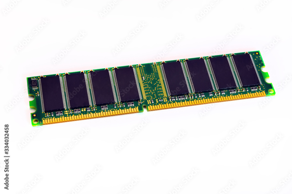 RAM module for a desktop computer isolate on a white background close-up. RAM module for a desktop computer isolate on a white background close-up.